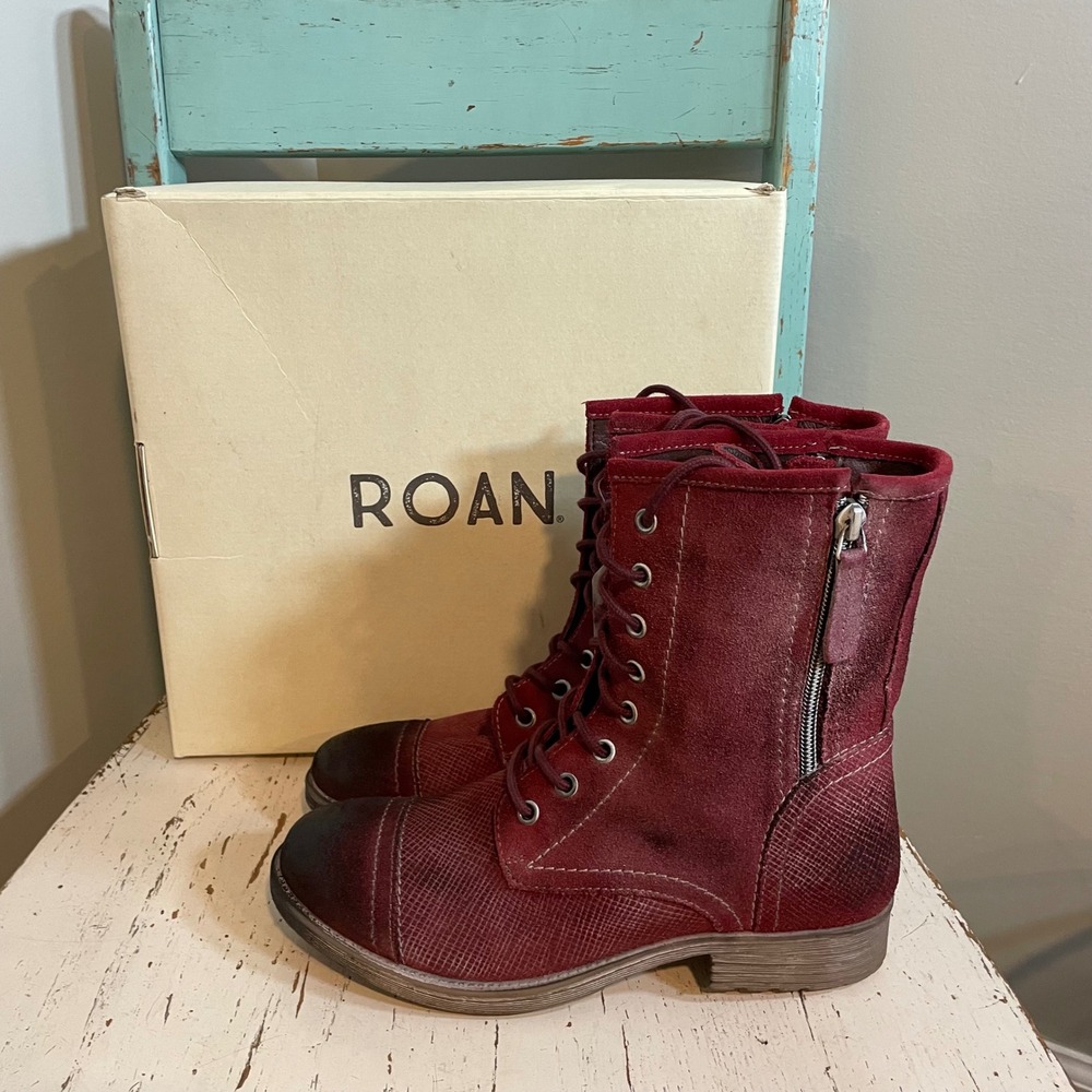 ROAN Bed Stu Affair P Burgundy Leather Combat Boots Womens 8.5 Distressed Grunge